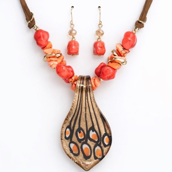 Mixit Jewelry - NEW in Box MIXIT Coral Orange Statement Necklace & Earrings Set | Leather Cord